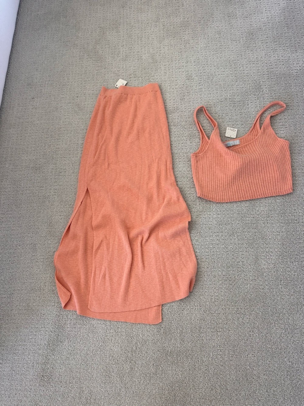 Free People Ribbed Knit Skirt Set in Coral